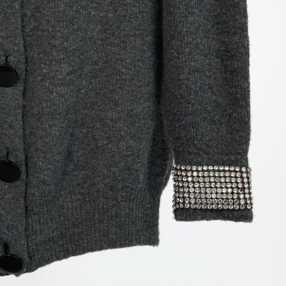 Alexander Wang Charcoal Wool-Blend Crystal-Cuff Cardigan - Picture 5 of 9